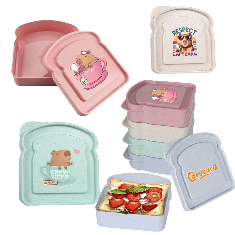 Food Storage With Dividers - カピバラサンドイッチ食品保存ケースコンテナサラダフルーツスナック収納ボックス蓋付き再利用可能な電子レンジランチボックスパンケース
