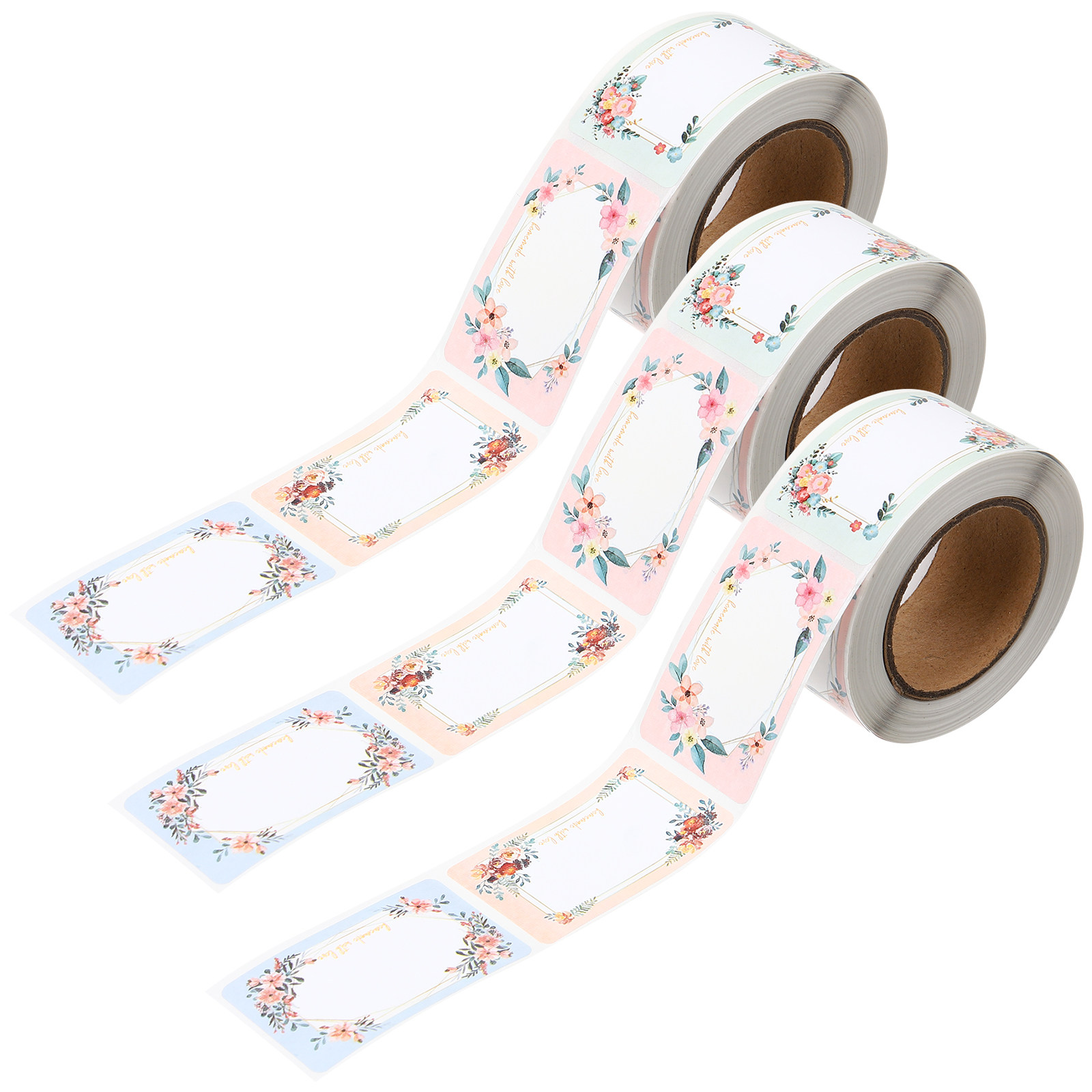 Food Storage Labels - 3ロール入り、無地の名前ラベル。花柄のボトルラベル。剥がしやすく、書き込み可能なスペース付き。家庭用、キッチン用、食品の保管、追跡に最適。