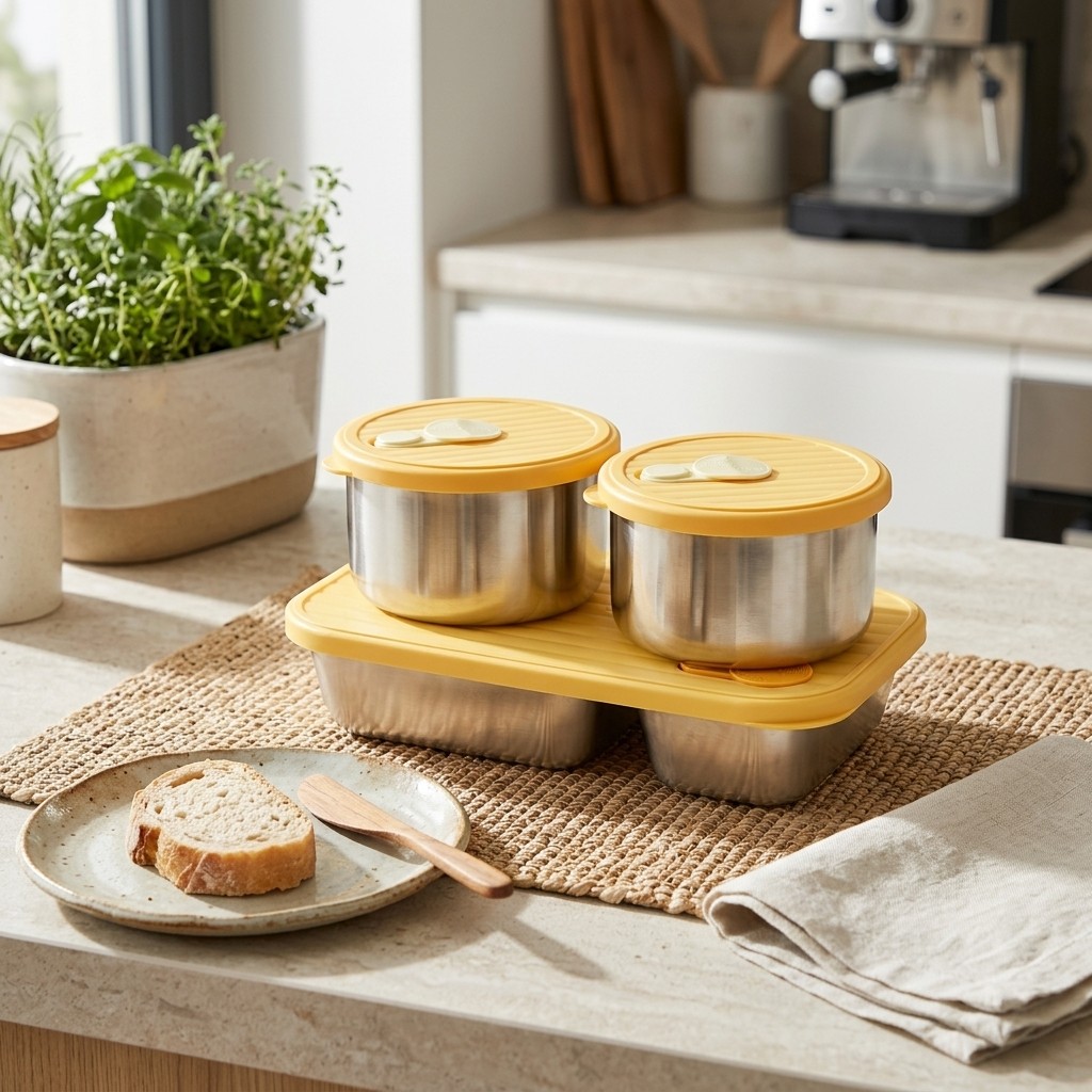 Food Storage Oven Safe - 304ステンレス製弁当箱、電子レンジ対応ランチボックスセット、子供・大人用3コンパートメント、食事準備用食品保存容器、漏れ防止