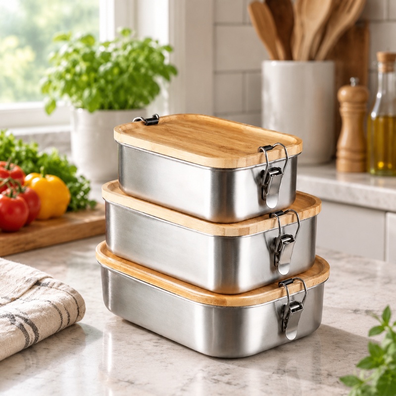 Food Storage Meals - 耐久性に優れた304ステンレス製ランチボックス。竹製の蓋付きで、日本の伝統的な食品保存容器として、お弁当の鮮度を保ちます。