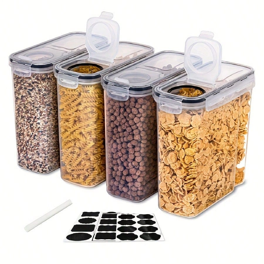 Food Storage Meals - 密閉式のシリアルや乾燥食品用保存容器4個セット - 調理スペースや食品庫の整理に最適。小麦粉、砂糖、米、ナッツ、お菓子、ペットフードなど、様々な食品の保存に。容量：120オンス。