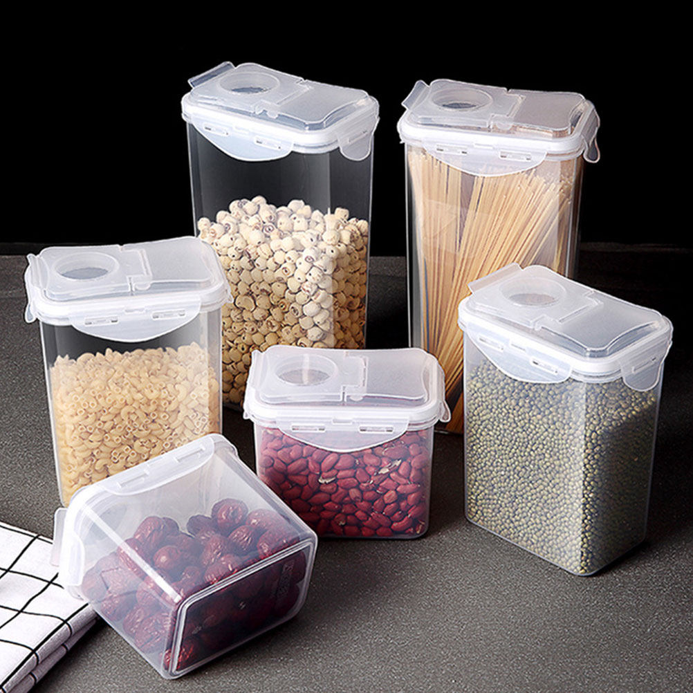 Food Storage Containers - 2個入り収納瓶セット。透明プラスチック製で、キッチンでの整理整頓に最適。密閉性の高い食品保存容器として、穀物、お茶、豆類、ナッツ、ドライフルーツなどを保存できます。