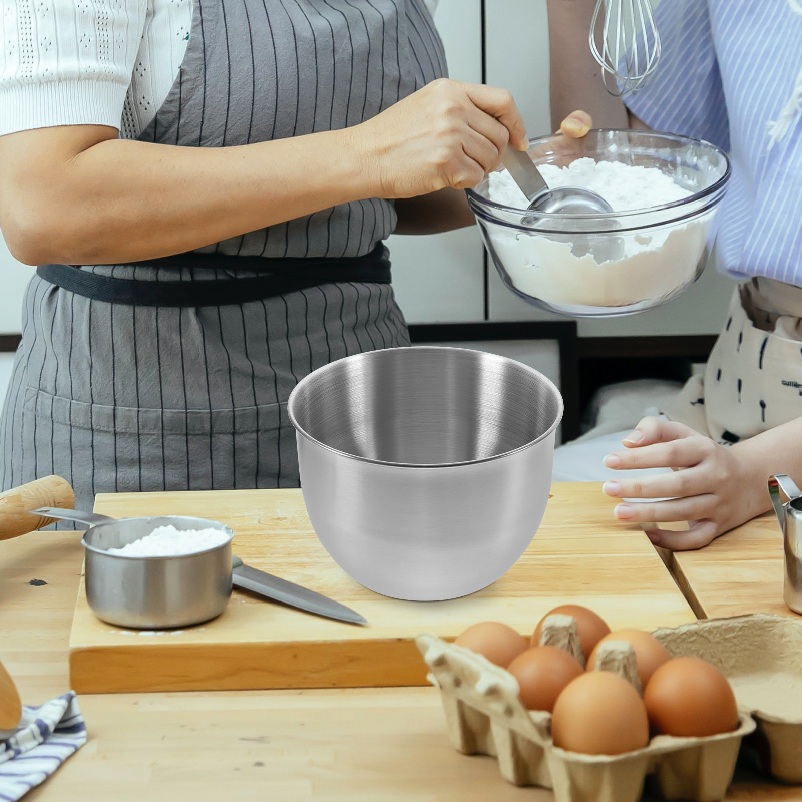 Food Storage Meals - 深型ステンレス製ミキシングボウル、厚い金属製キッチンボウル、ベーキング、調理、生地、サラダ、食事の準備、食品保存、マリネ用