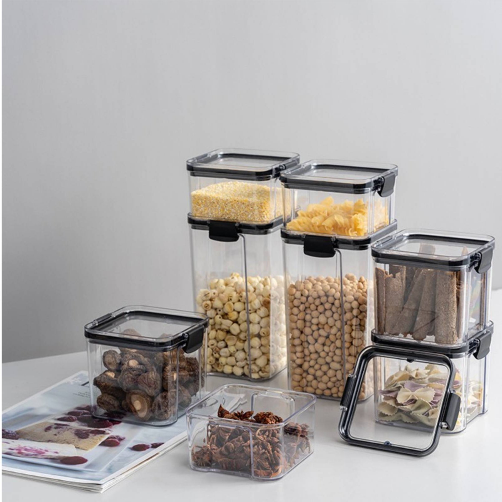 気密食品保存容器、防湿密閉穀物保存瓶、透明プラスチックキャニ - Food Storage Containers のレビューと価格