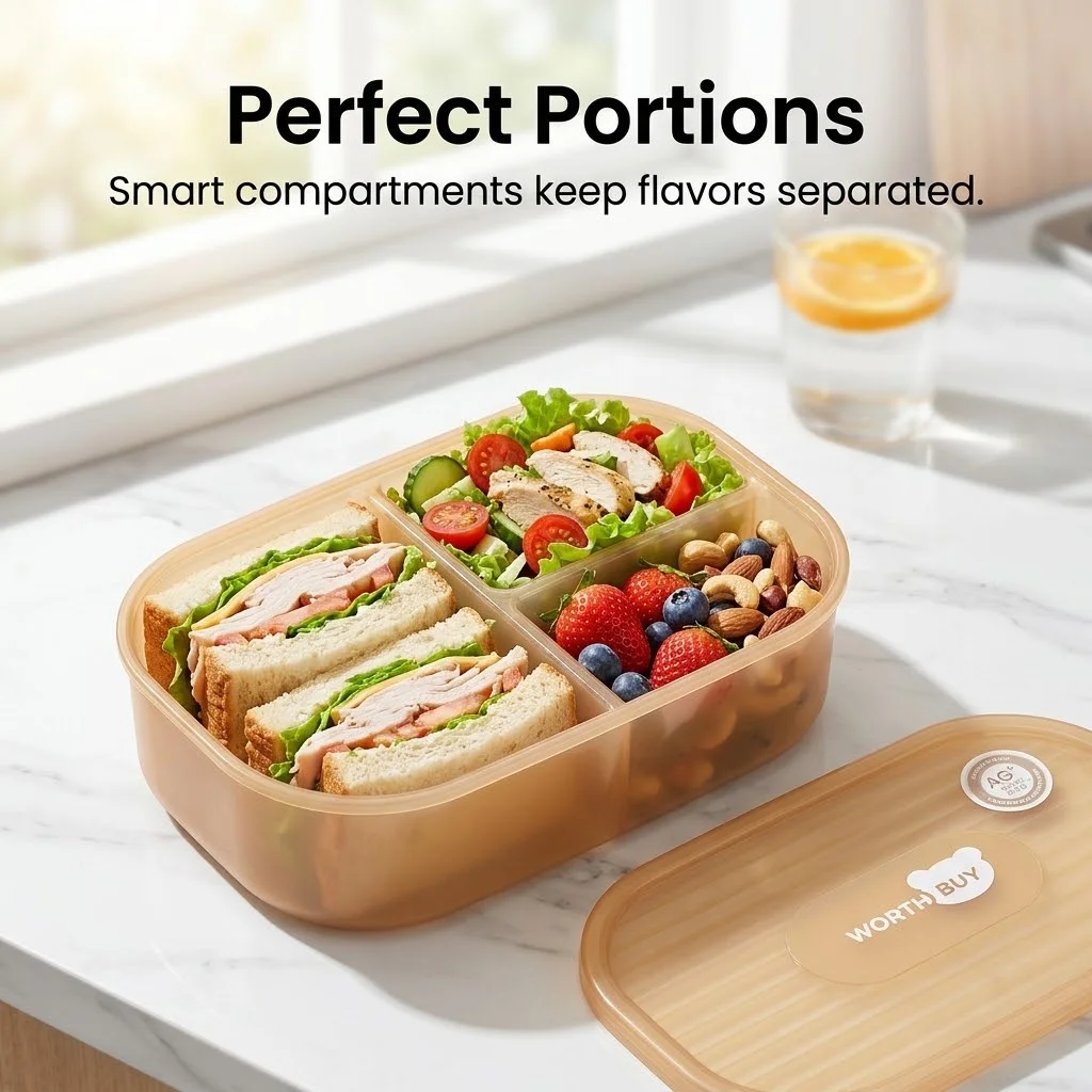 取り外し可能なプラスチック製弁当箱。電子レンジ対応。仕切り付 - Food Storage With Dividers のレビューと価格