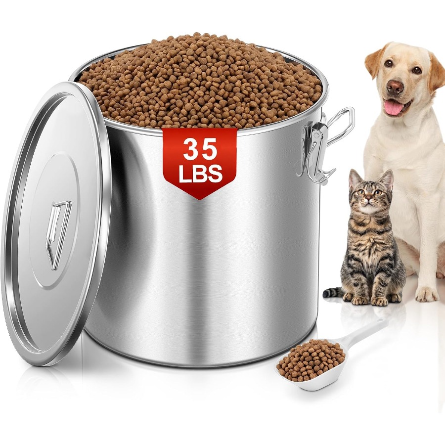 35ポンド対応、密閉式ステンレス製ドッグフード保存容器 - Food Storage Containers のレビューと価格