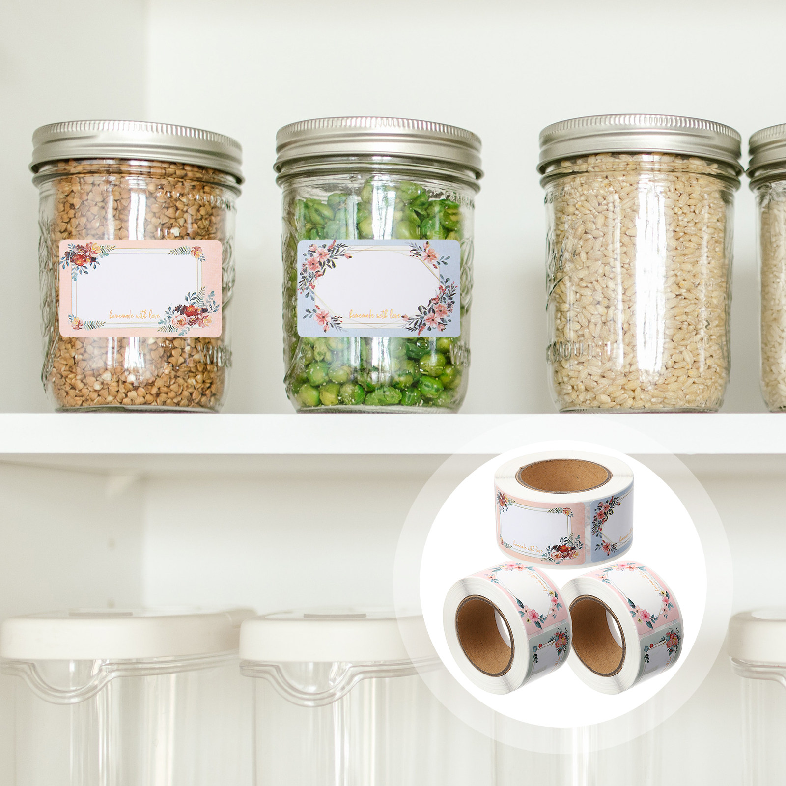 3ロール入り、無地の名前ラベル。花柄のボトルラベル。剥がしや - Food Storage Labels のレビューと価格