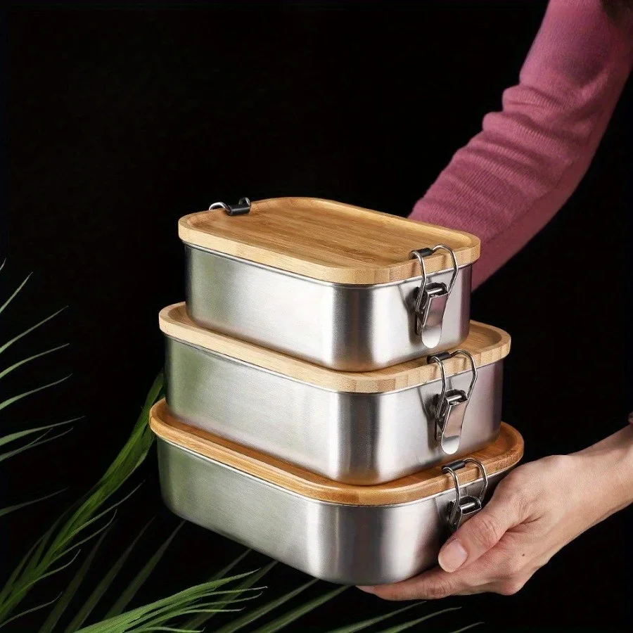 新しい304ステンレス製竹製蓋付きランチボックス、和風蓋付き - Food Storage Oven Safe のレビューと価格