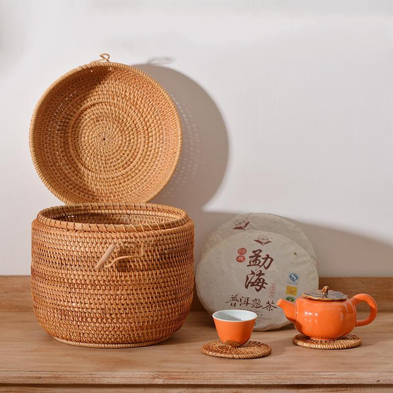ふた付きの編まれた籐のお茶の収納ボックス,ティーバッグ,コー - Food Storage With Dividers のレビューと価格