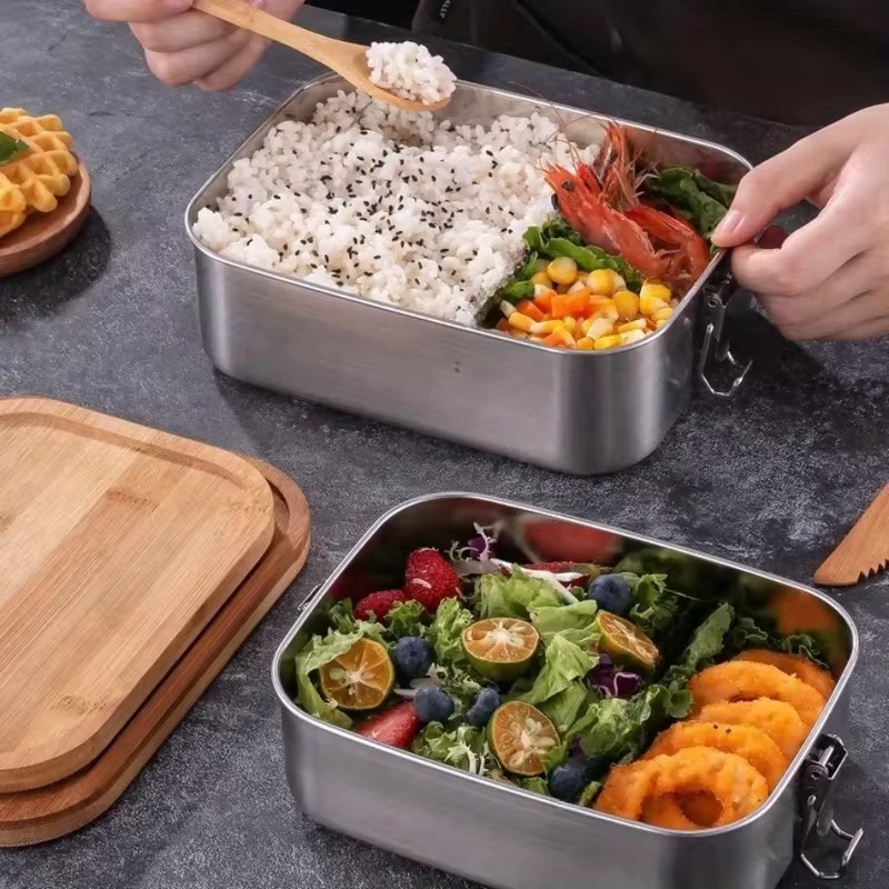 耐久性に優れた304ステンレス製ランチボックス。竹製の蓋付き - Food Storage Meals のレビューと価格