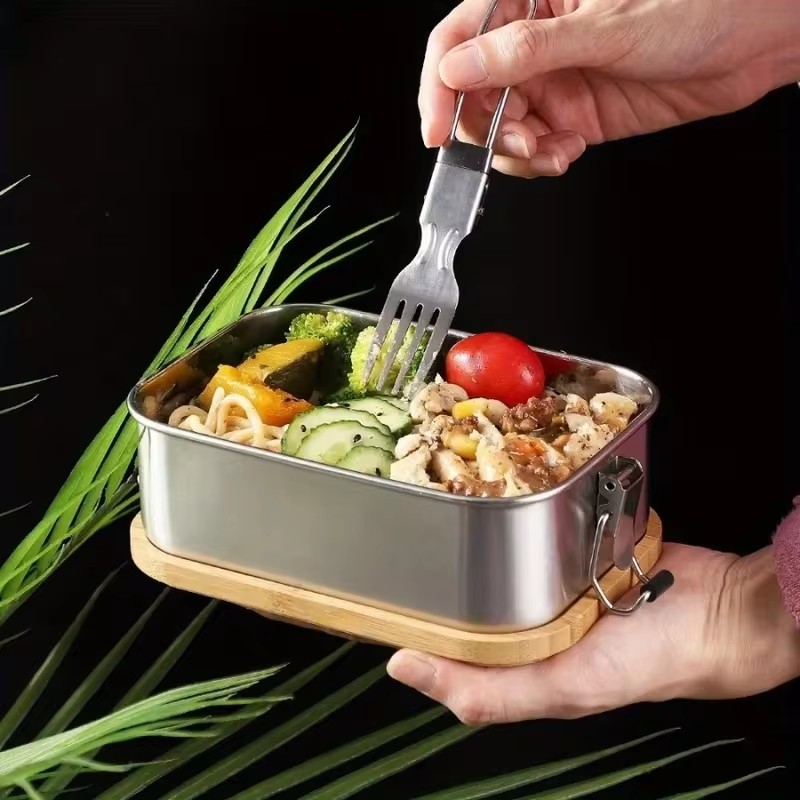 耐久性に優れた304ステンレス製ランチボックス。竹製の蓋付き - Food Storage Meals のレビューと価格