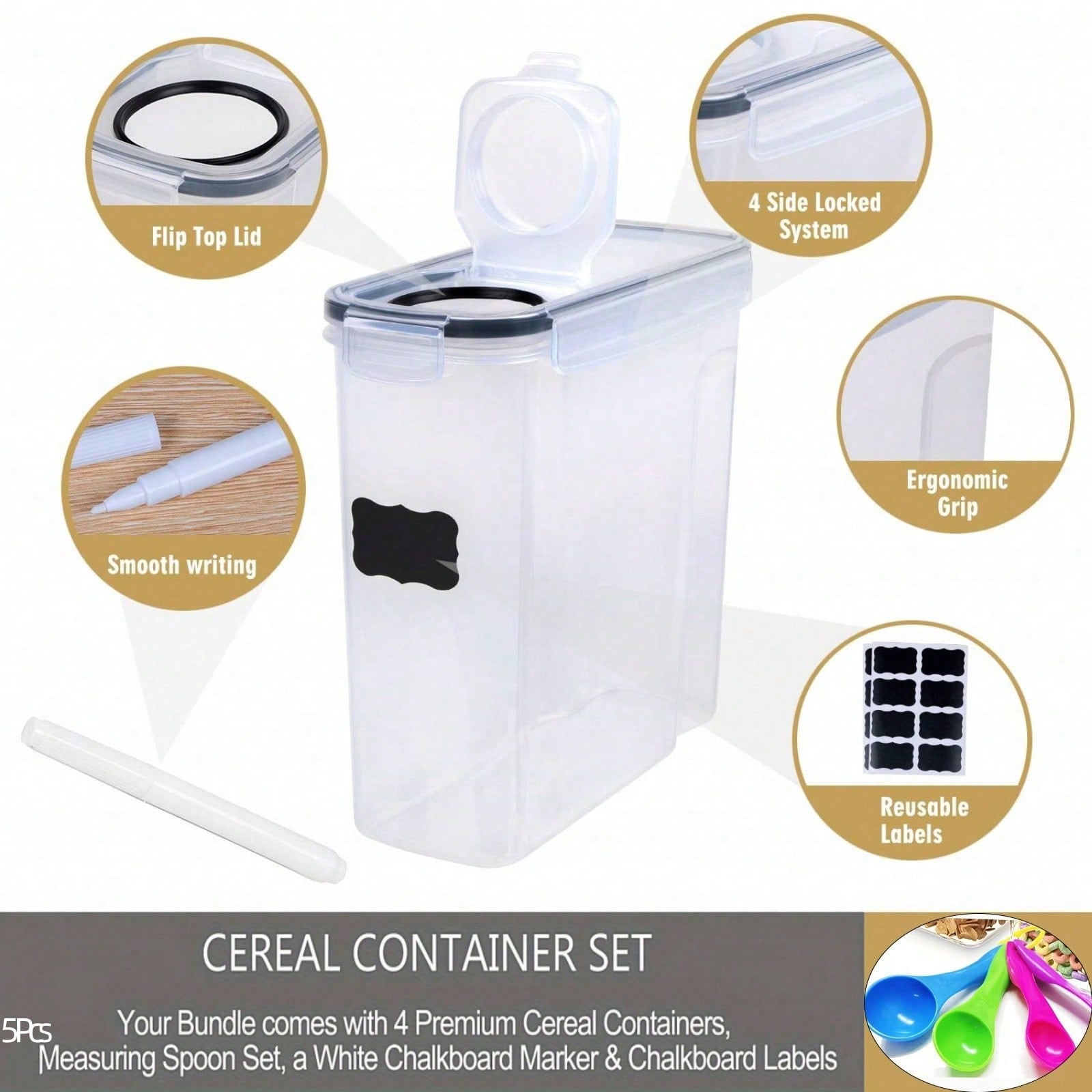 密閉式のシリアルや乾燥食品用保存容器4個セット - 調理スペ - Food Storage Meals のレビューと価格