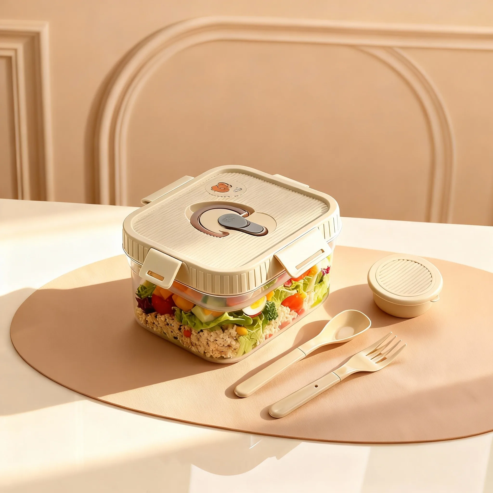 持ち運び可能な二重構造のプラスチック製ランチボックス。ソース - Food Storage Oven Safe のレビューと価格
