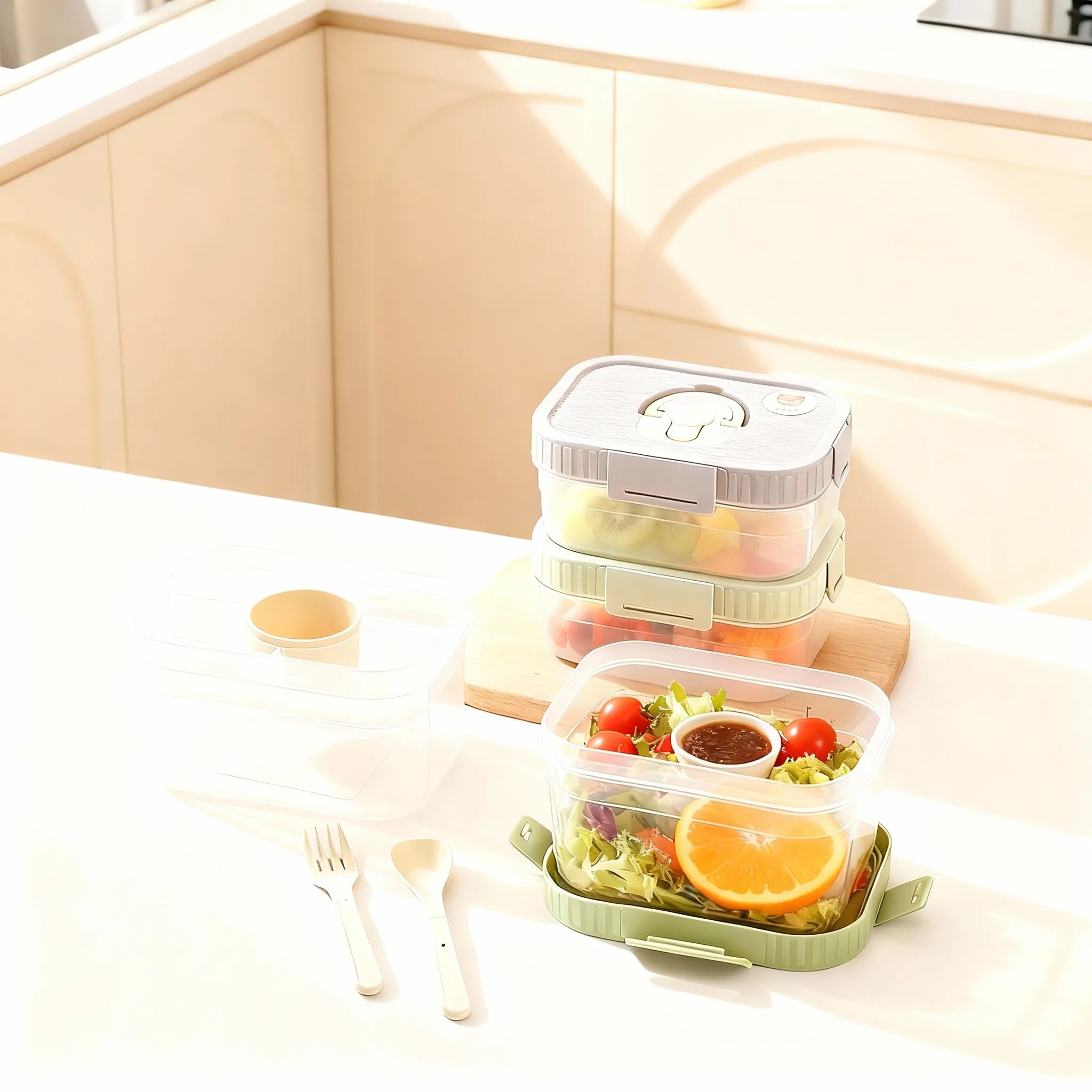 持ち運び可能な二重構造のプラスチック製ランチボックス。ソース - Food Storage Oven Safe のレビューと価格