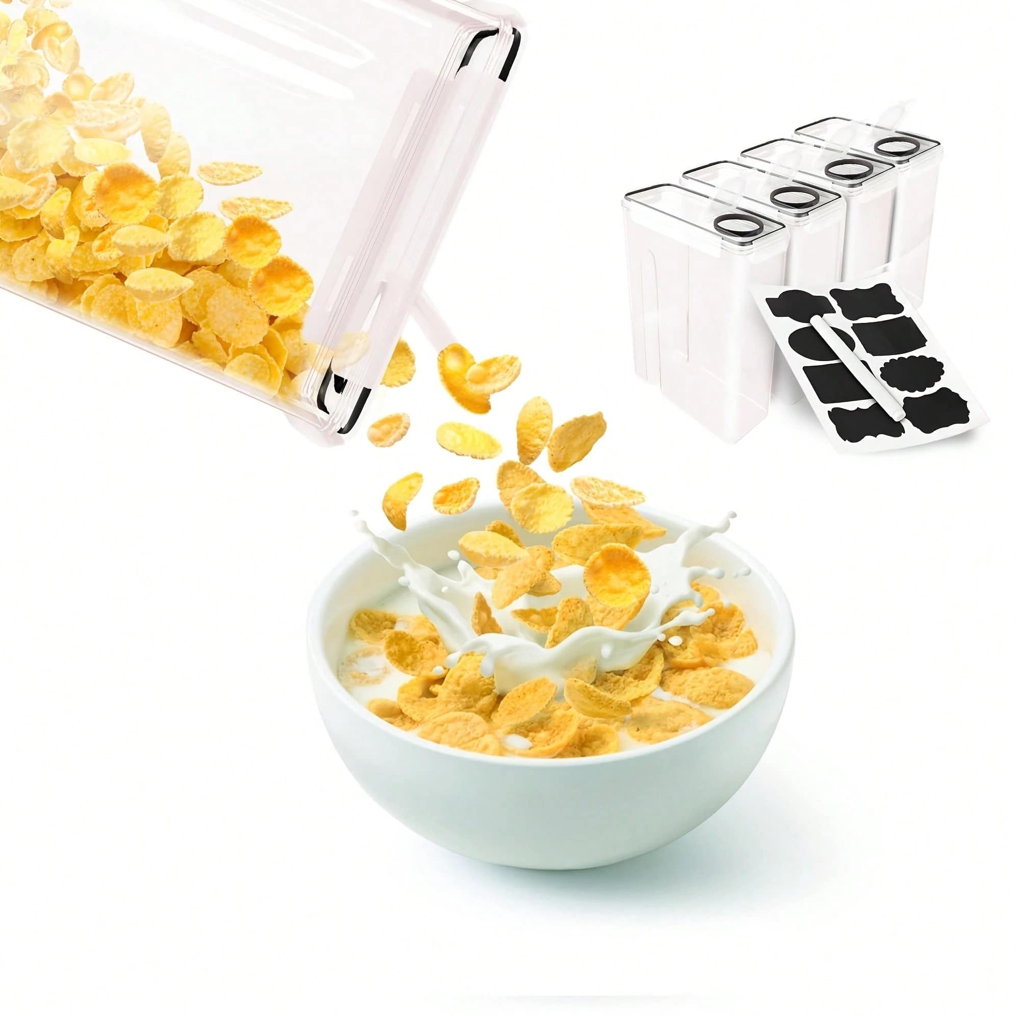 密閉式の食品保存容器（蓋付き）、4個入り。シリアル、乾燥食品 - Food Storage Labels のレビューと価格
