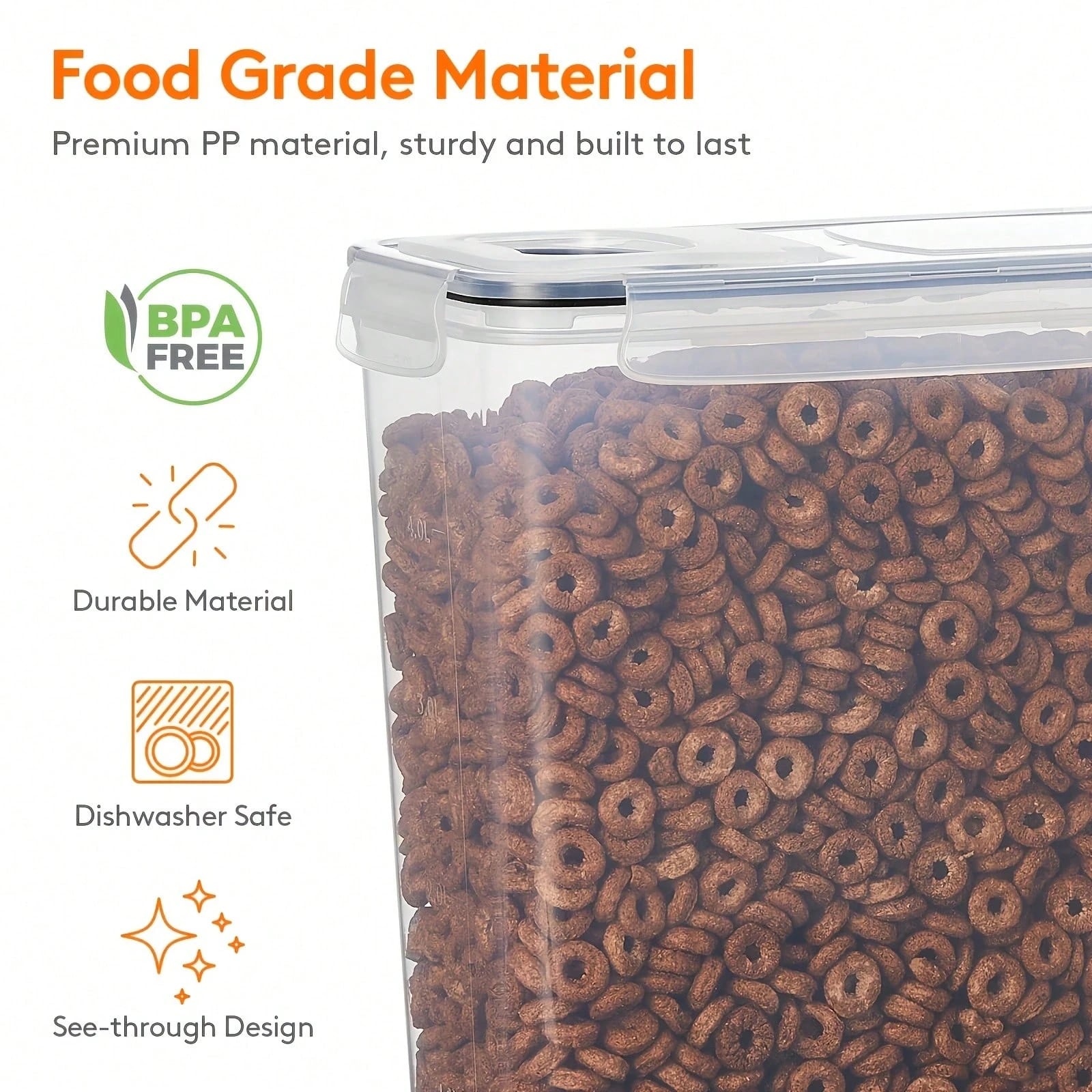 密閉式の食品保存容器（蓋付き）、4個入り。シリアル、乾燥食品 - Food Storage Labels のレビューと価格