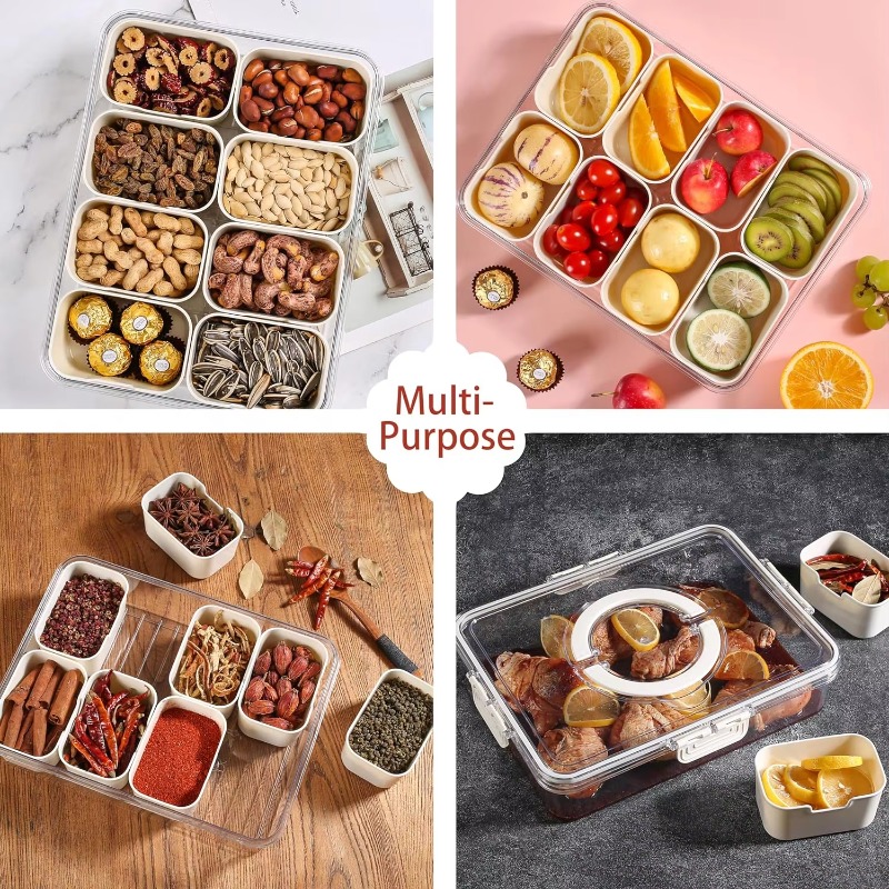 キッチン用プラスチック製PET素材の仕切り付きトレイボックス - Food Storage With Dividers のレビューと価格