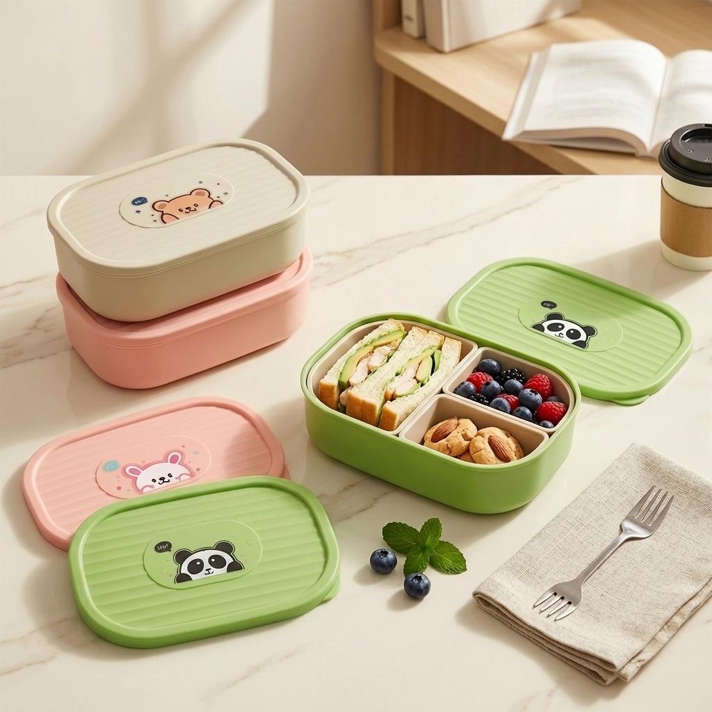 かわいいプラスチック製の分割ランチボックス子供学生用ポータブ - Food Storage Oven Safe のレビューと価格