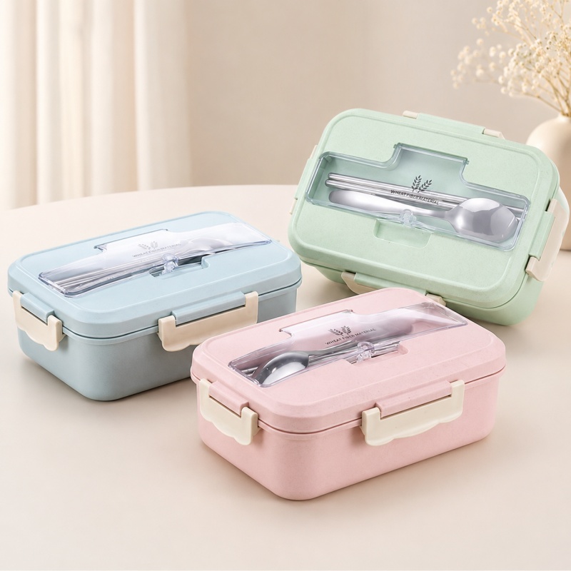 麦わら製ランチボックス、電子レンジ対応、携帯用弁当箱、食器付 - Food Storage Oven Safe のレビューと価格
