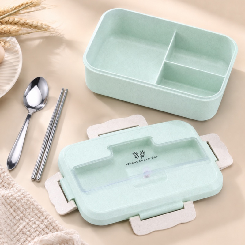 麦わら製ランチボックス、電子レンジ対応、携帯用弁当箱、食器付 - Food Storage Oven Safe のレビューと価格